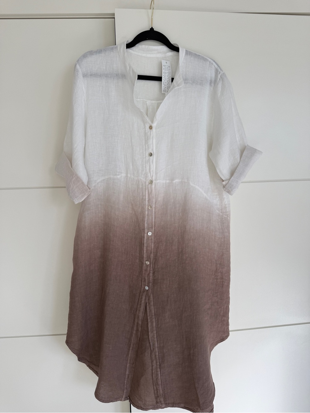 Puro-Lino, White to Brown Ombre Linen Button-Down Tunic, size M, NWT